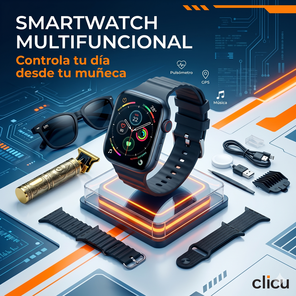 Combo sm-X7 (smartwatch + Gafas de sol + Patillera) imagen 3