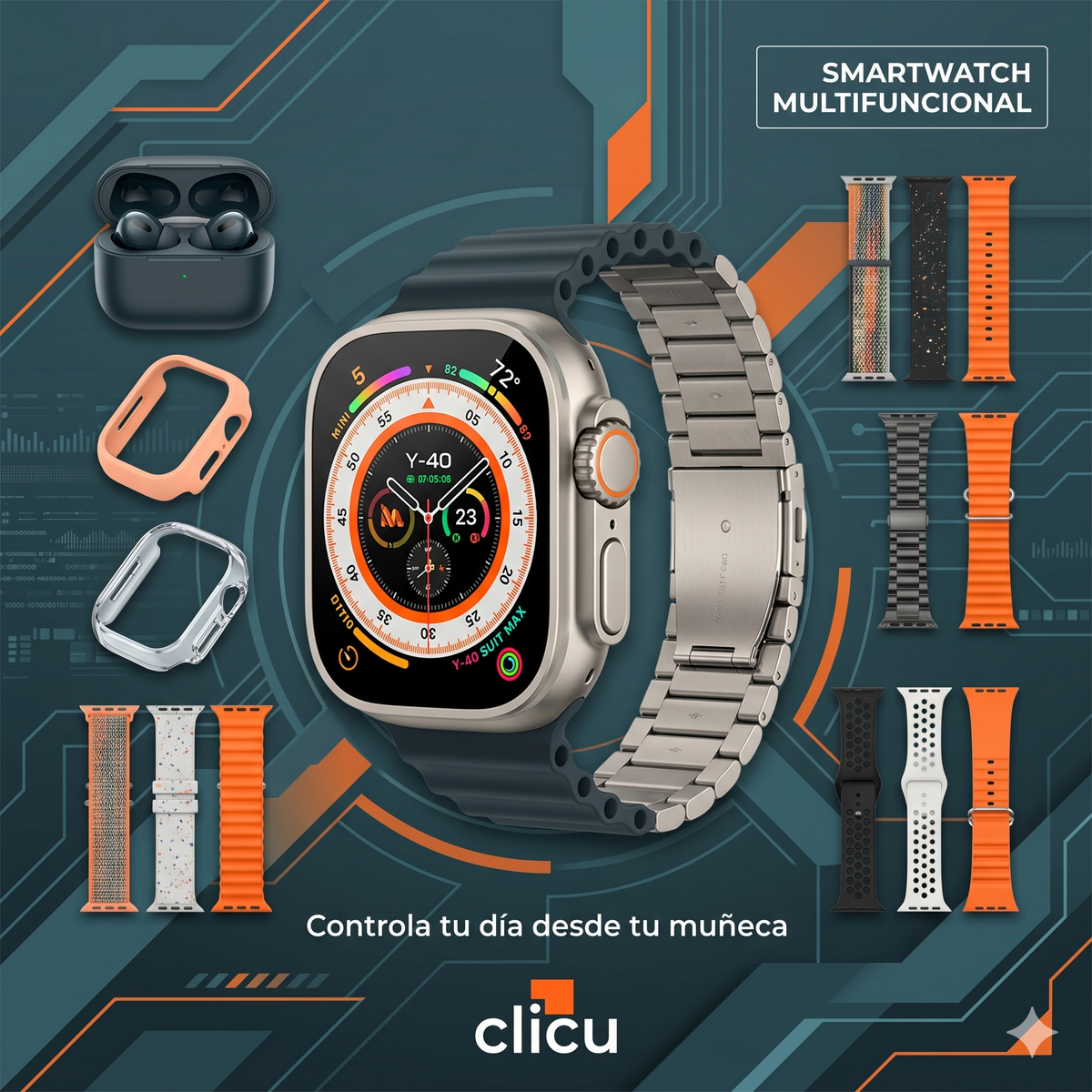 Combo Y40 (2 smartwatchs + 7 Correas + audifonos + Cargador ) imagen 4